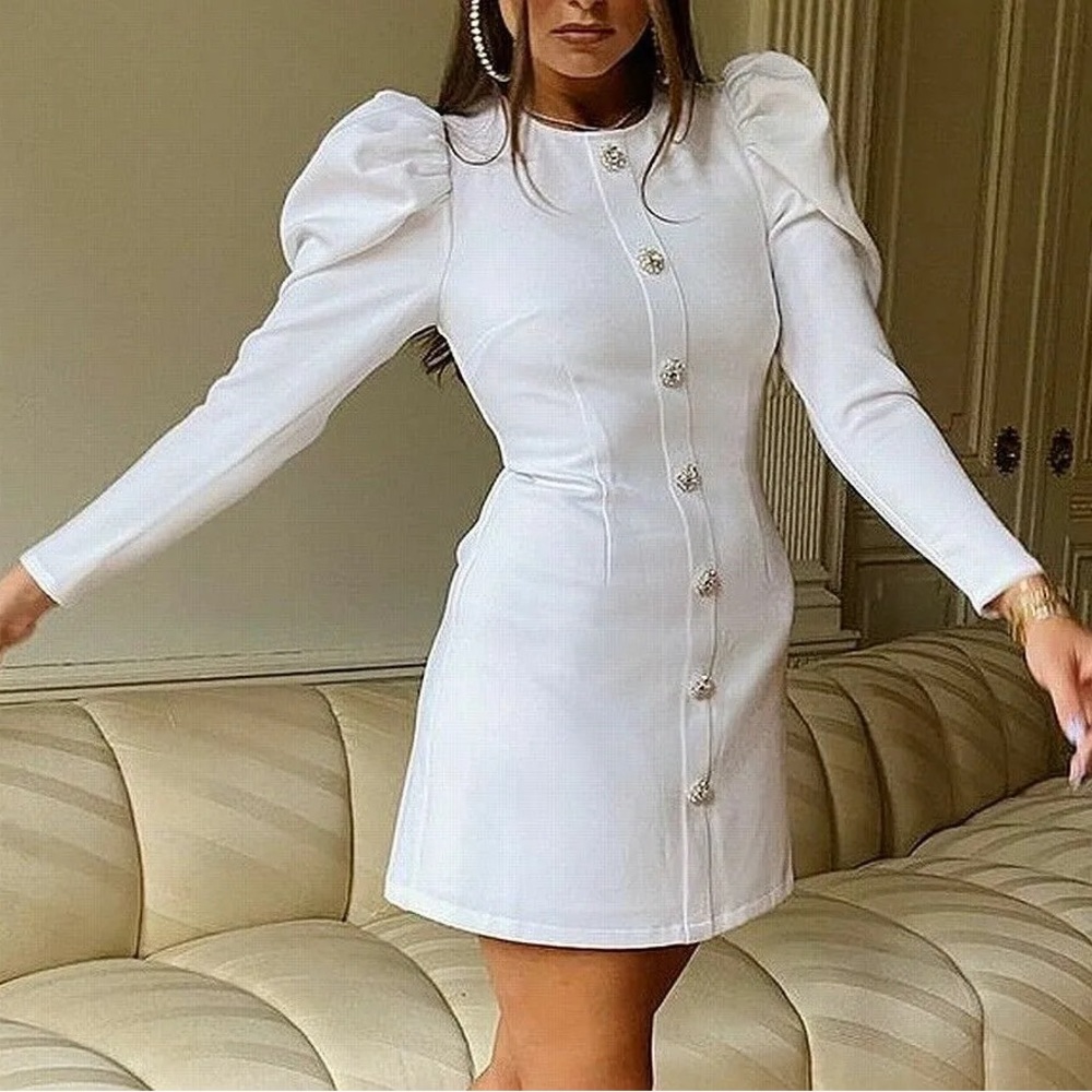 Danielle Bernstein weworewhat Rhinestone long sleeve Mini dress